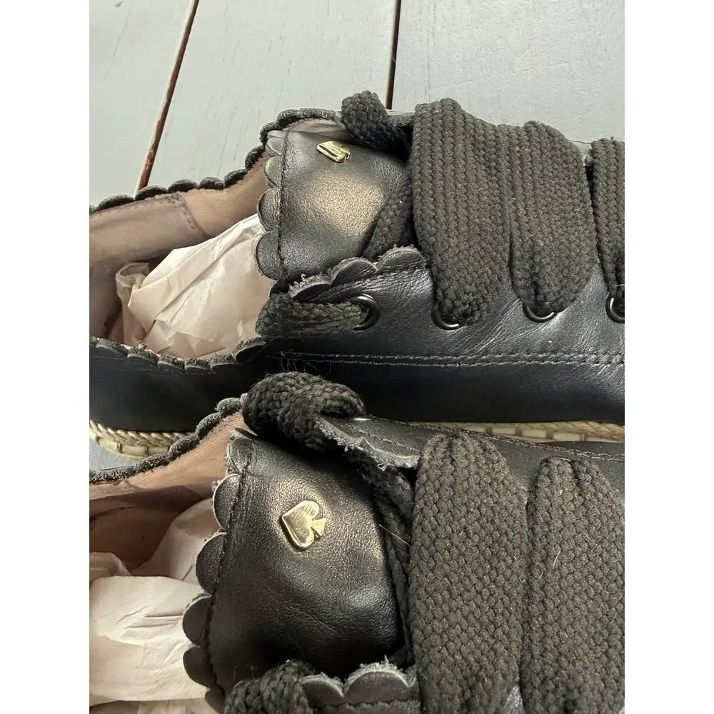 Kate Spade Lena Black Leather Scalloped Espadrille Sneakers Women Size 8M